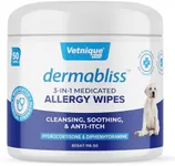 Vetnique Dermabliss 3-in-1 Medicated Dog Wipes - Relief for Itchy Skin, Allergies & Odor Control, Gentle No-Sting Formula, Antihistamine & Hydrocortisone Paw Wipes for Dogs & Cats 50ct