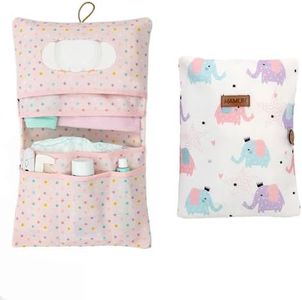 HAMUR HOME Bolsa De Pañales 2 En 1 Y Bolsa De Cosméticos - Práctica Bolsa Para Pañales De Mamá Toallitas Y Crema - Organizador Para Bebés (Elephant)
