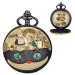 Tiong Alice in Wonderland Pocket Watch Group Eagle Dial Roman Numerals Quartz Pocket Watches with Chain for Women's Girl's