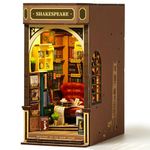 ROBOTIME Book Nook Kit for Adults Vintage Decorative Bookend DIY Miniature House Bookshelf Insert Decor with LED Retro Wooden Puzzle Craft Hobby Diorama Gift