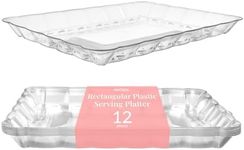 12 Plastic Serving Trays – Serving Platters | 9"X13" | Rectangular Disposable Party Platters and Trays | Clear Disposable Serving Trays for Parties | Party Serving Trays and Platters