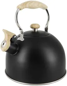 Lily's Home Whistling Tea Kettle, Teapot for Stovetop, Pleasant Whistle Sound, Solid Wooden Handle, Non Toxic Stove Kettle, Whistling Tea Kettles for Boiling Water - 2.5L (Black)