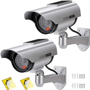 AlfaView Solar Powered Bullet Dummy Fake Surveillance Camera Security CCTV Dome Camera with LED Flashing Light for Outdoor/Indoor,Home/Business (2 Pack)