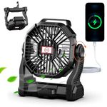 Lostrain Camping Fan with LED Light, 36H Rechargeable Tent Fans 10400mAh Portable USB Desk Fan Silent Battery Operated with Hanging Hook for Outdoor Picnic, Barbecue, Fishing, Travel - Black