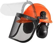 NoCry 6-in-1 Industrial Chainsaw Helmet with Face Shield and Ear Muffs - Includes a Mesh Chainsaw Face Shield & a Clear Plastic Face Visor - ANSI Z89.1 Certified Forestry Helmet or Arborist Helmet