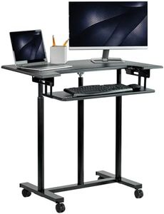 VIVO Mobile Height Adjustable Table, Stand Up Desk Cart with Sliding Keyboard Tray, Computer Workstation, Rolling Presentation Cart (Cart-V06A)