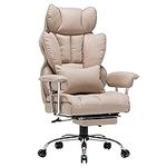 Efomao Desk Office Chair, Big High Back Chair, PU Leather Office Chair, Computer Chair, Executive Office Chair, Swivel Chair with Leg Rest and Lumbar Support, Dark Beige Office Chair