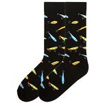 K. Bell Men's Water World Novelty Socks, Lures (Black), Shoe Size: 6-12