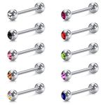 VCMART 10pcs Metal Tongue Bars 14G Surgical Steel 12-18mm Straight Barbells Set Piercing with Crystal