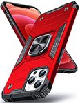 DASFOND Designed for iPhone 12/iPhone 12 Pro Case, Military Grade Shockproof Protective Phone Case Cover with Enhanced Metal Ring Kickstand [Support Magnet Mount] for iPhone 12 6.1 inch, Red