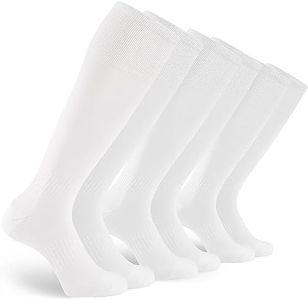 GRAPMKTG 3 Pack Soccer Socks for Men Youth and Women Baseball Softball Football Socks for Adult Knee High Tube White Large