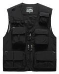 Wirltte Mens Vests Cargo Outdoor Work Safari Hunting Fishing Travel Photo Mesh Waistcoat Vests Gilet Multi Pockets Black L