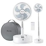 Quntis Foldable Floor Fan with Remote, Rechargeable Portable Standing Fan with Carry Bag, 5-Speed Air Circulating Quiet Oscillating Fan, 3 Adjustable Height Pedestal Fan for Home Bedroom Office Travel