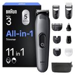 Braun Series 3 All-in-One Trimmer for Men, AIO3565, Grey - 11-in-1 Beard, Face, Hair, Body & Nose Grooming Kit, Ultra Sharp Blade, 14 Length Settings, Washable Heads, 50 min Cordless Use