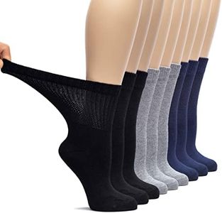 Hugh Ugoli Women's Rayon Loose Fit Diabetic Crew Socks, Seamless Toe & Non-Binding Top for Swollen Feet, Soft, Extra Wide and Stretchy, 9 Pairs, Black/Light Grey/Navy Blue, Shoe Size: 6-9