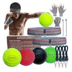 KANGHUANG Boxing Reflex Ball Headband Set for MMA Boxing Reaction Training 4 Different Levels Balls+2 Sweat Absorbing Headbands+4 Iron Buckle+4 Spare Lines+2 Spare Needle+2 Gloves for All People