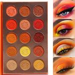 Afflano Red Orange Eyeshadow Palette Sunset 15 Color, Highly Pigmented Glam Fall Eye Shadow Makeup Palettes, Nudetude Brown Yellow Gold Orange Matte Glitter Shimmer Warm Eyeshadow Pallet