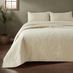 Brandream White Beige Vintage Floral Comforter Set Queen Size Bed Quilt Set