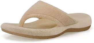 BCSTUDIO Women's Fuzzy House Flip Flop Slippers with Arch Support Slippers Thong Slippers for Women Indoor Outdoor, Light Brown, 8