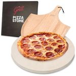 Pizza Stone by Hans Grill Baking Stone for Pizzas use in Oven and Grill | BBQ Free Wooden Pizza Peel Round Board 15 Inches (38CM) Easy Handle Baking | Bake Grill, for Pies, Pastry Bread, Calzone