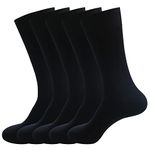 PUJANE Men's Dress Socks 5 Pairs Mens Cotton Calf Business Formal Socks Soft Breathable Athletic Long Crew Casual Socks (Black Size L)