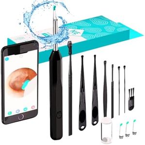 Ear Wax Removal Tool Camera, Earwax Removal Kit with Light, Ear Cleaner with Camera, Ear Camera with 8 Pcs Ear Set, Ear Wax Cleaner with 1296P FHD Scope, Earwax Wireless Otoscope for iOS, Android, iPhone, iPad (Black)