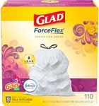 GLAD ForceFlex Tall Kitchen Drawstring Trash Bags, 13 Gallon White Trash Bag for Kitchen Trash Can, Gain Moonlight Breeze with Febreze Freshness and Leak Protection, 110 Count (Package May Vary)