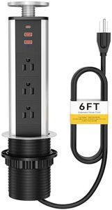 Pop Up Outlet for Countertop, Pop Up Socket with 3 AC Outlets and 2 USB-A & 1 PD 20W USB-C Ports, Pull Pop Up Power Outlet for Kitchen Conference Office, 3-3/8 Inch(85MM) Hole Grommet Power Strip