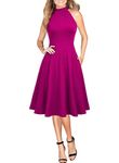 WOOSEA Womens Sleeveless Halter Neck Bodycon A-Line Cocktail Party Pockets Swing Dresses, Magenta, X-Large