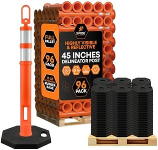 Xpose Safety 45" Orange Delineator Posts with Base, Bulk Full Pallet 96-Pack – Ring Top, 10" Reflective Band, 13 lb Rubber Base – Traffic, Parking, Construction, Events
