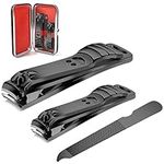 longzon Nail Clippers Set, 2 Pieces Stainless Steel Nail Cutter Fingernails and Toenail Clippers, Sharp Sturdy Deluxe Nail Trimmer with Men & Wome-Black