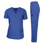 Dagacci Scrubs Medical Uniform Women and Man Scrubs Set Medical Scrubs Top and Pants, Royal Blue, Medium