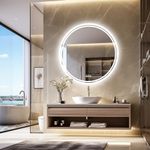 LUVODI LED Illuminated Bathroom Mirror: 800 x 800mm Round Dimmable Backlit Lighted Wall Mounted Vanity Mirror with Demister Pad + Smart Touch Button Makeup Mirror for Dressing and Shaving