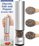 Electric Salt or Pepper Grinder - Battery Operated Ceramic Burr Peppermill Shaker - Automatic Stainless Steel Grinders - Mill with LED Light by Eparé