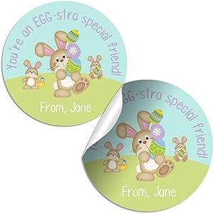 Egg‑Stra Special Friend Personalized Easter Stickers 40 Pack 2" Round Labels, Cute Custom Happy Easter Egg‑Stra Special Friend Themed Sticker Tags for Gifts, Baskets and Treats by Amanda Creation