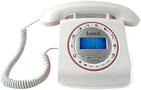 Beetel M73 Caller ID Corded Landline Phone with 16 Digit LCD Display, Retro Design, Alphanumeric Keypad, 2-Way Speaker Phone, Adjustable Ringing, White & Red