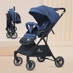 R for Rabbit Street Smart Nova Stylish Baby Stroller | Pram with Reversible Handle | One Hand Fold Mechanism | Newborn Babies Stroller for 0-3 Years Boy & Girl | 6 Months Warranty | (Blue Black)