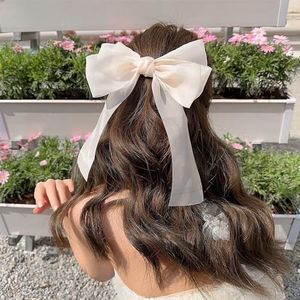 Hair Bows for Girls Women Satin Tassel Ribbon Bow Hair Clips Large White Silk Hair Bow Clip Bowknot Hair Barrettes Fashion Decorative Hair Bow Accessories for Girls Fairy Bow Hair Clips for Baptism