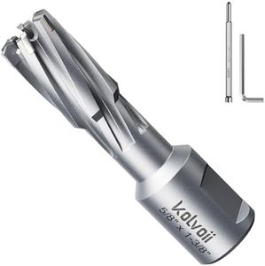 Kolvoii Carbide-Tipped Annular Cutter, 5/8" Diameter x 1-3/8"Depth, High-Efficiency Cutting TCT Magnetic Drill Bit with Pilot Pin for Stainless Steel, Iron, and Hard Steel(3/4" Weldon Shank, 2 Flat)