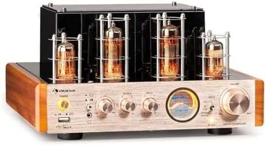 Auna Amp VT Amplificador válvulas, 2x35W RMS, preamplificador HiFi BT Opt/Coax/AUX-In, preamplificador estéreo, marrón