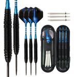 Sino-K 3 Pack Steel Darts Professional Darts Tungsten 22 Grams With Aluminum Shafts, Iron Barrel, Steel Tip And Extra Shafts (Blue)