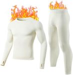 gagli Long Johns Thermal Underwear for Men Soft Fleece Lined Base Layer Set Top Bottom Pajama Set for Cold Weather Cream White