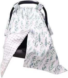 Car Seat Covers for Babies, Peekaboo Opening Infant Car Seat Canopy for Baby Boys Girls, 2 in 1 Mom Nursing Breastfeeding Covers, Minky Warm Carseat Canopy for Newborn, Green Leaf