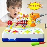 Style-Carry Drill Design Puzzle Constructions Toys – 237 Pcs Electric Drill Creative Screwdriver Building Take Apart Blocks STEM Educational Set With Storage Box For 3 4 5 6 7 8 Ages Kids Boys