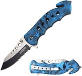 Kitory 3.3” Folding Pocket Knife with Glass Breaker and Seatbelt Cutter, Good for Camping Hunting Outdoor Activities, Blue Color