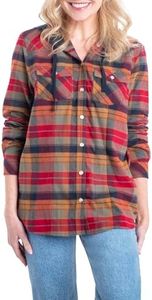 Legendary Whitetails Women's Standard Lumber Jane Hooded Flannel Shirt, Falling Leaves Plaid, Small