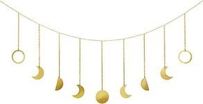 Mkono Vintage Boho Shining Phase Wall Hanging Holiday Ornaments Moon Phase Garland With Chains (Gold, Medium), 134 centimeters