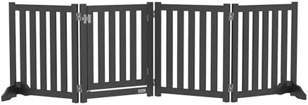 PawHut Foldable Dog Gate with Door, 4 Panels Freestanding Pet Gate with Support Feet Indoor Playpen for Small Dogs and Below, Black