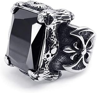BAVIPOWER Viking Dragon Claw Axe Black Gem Stone Ring Stainless Steel Asatru Pagan Protection Jewelry for Mens Womens