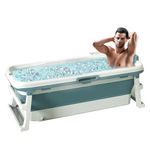 Portable Bathtub for Adult Foldable, 52 inch Collapsible Folding Soaking Tub, Ice Hot Bath Spa Tub with LED Display, Freestanding Bathtubs with Storage Basket and Lid (Blue and White, 52 inch)